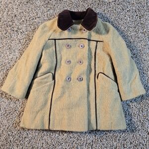 Vintage‎ Little Nugget Wool Coat Toddler 3T–4T Canada Double Breasted Brown Trim